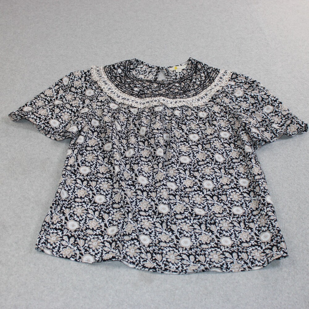 Boden Shirt Women 6 UK 10 Black Floral Smock Ruffle Puff Sleeve Twee Boho Office